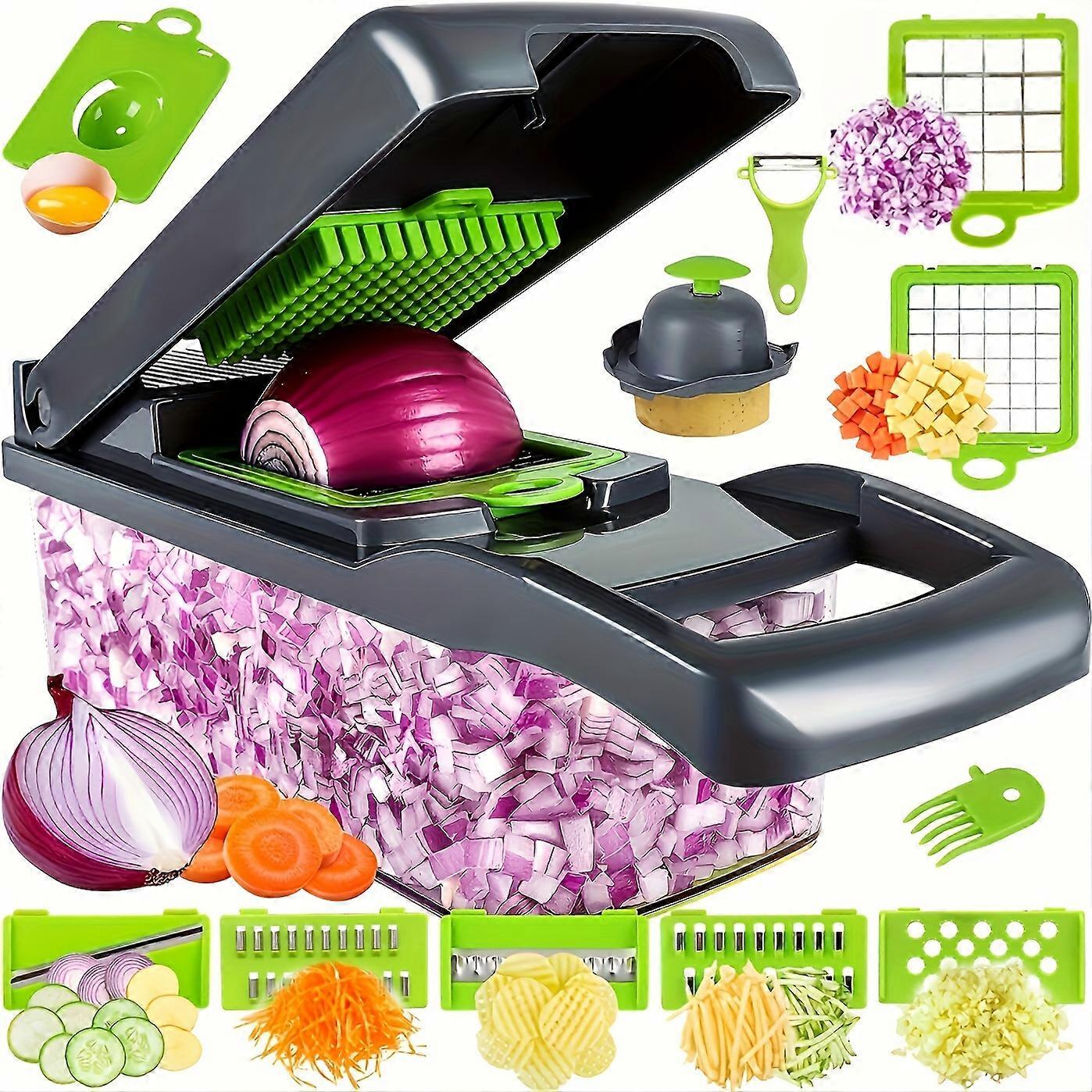 1 Set, 16in1 Vegetable Chopper, Multifunctional Fruit Slicer, Manual Food Grater, Vegetable Slicer, Cutter With Container And 8 Blades, Onion Mincer C