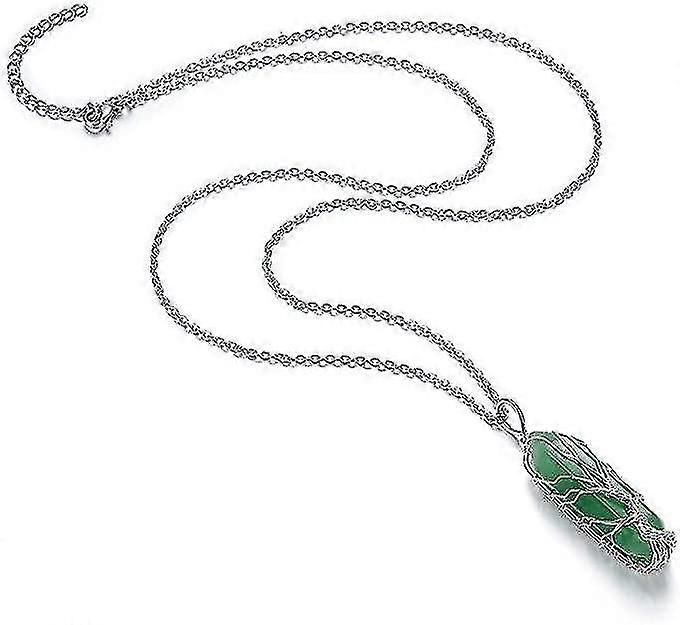 Natural Crystal Stone Necklace Tree of Life Silver Wire Wrapped Hexagonal Crystal Point Pendant-YuJia