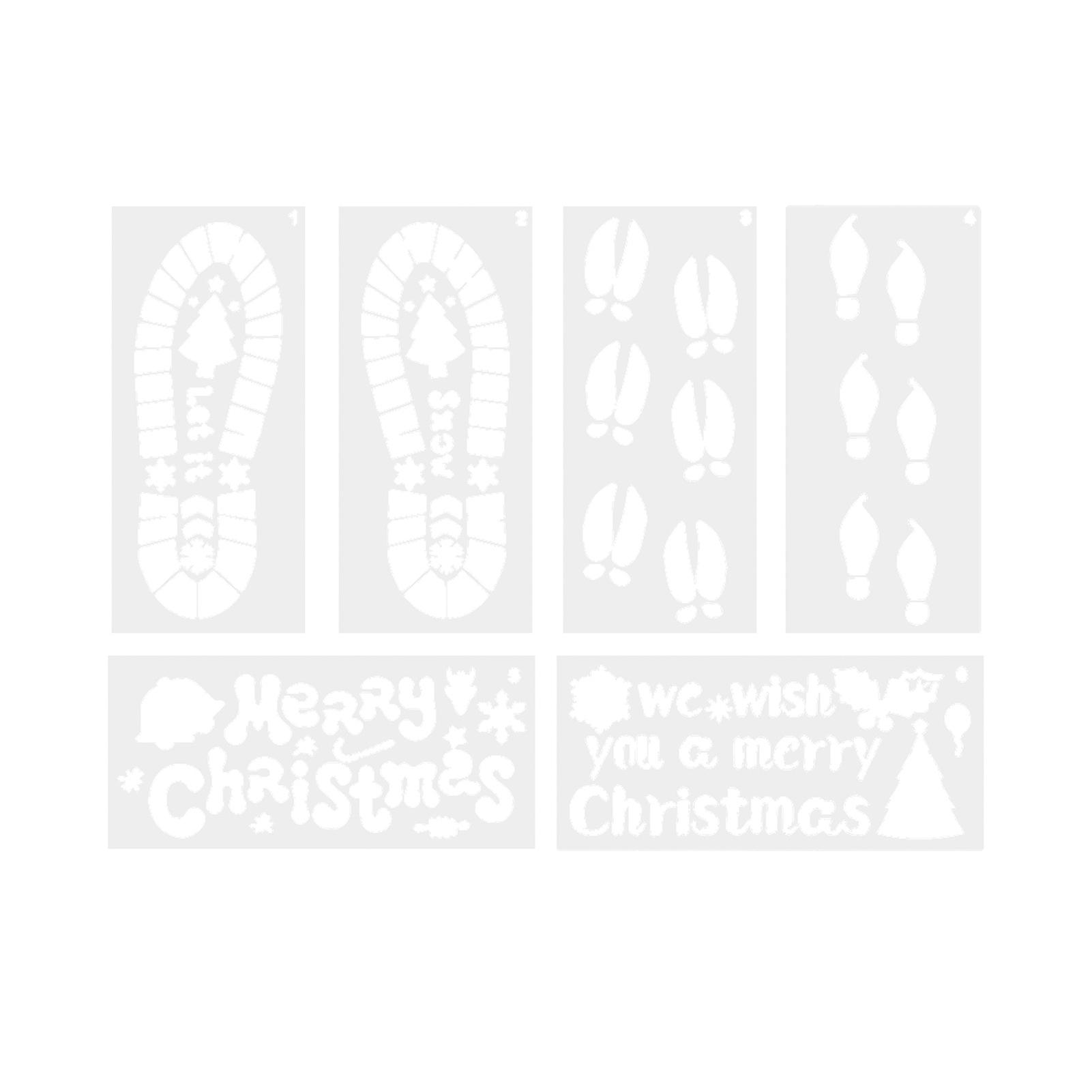 6Pcs/Set Christmas Footprint Printing Stencil Multipurpose Reusable Holiday DIY Wall Art Painting Craft Project Elf Santa Footprint Template Kit