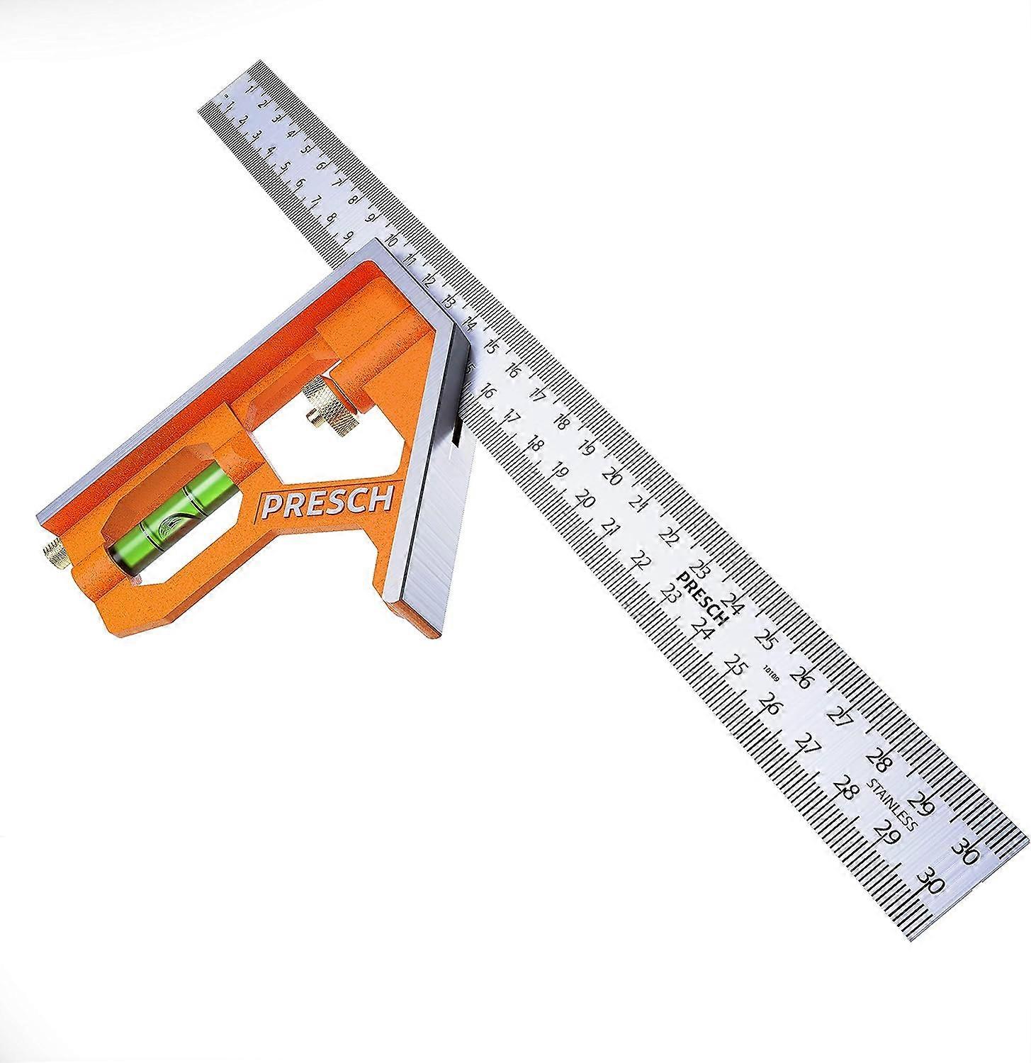 300Mm Combination Square - Metric - Universal And Accurate Metal Combination Square With Stopper And Scribing Tool - High End Professional Measuring T