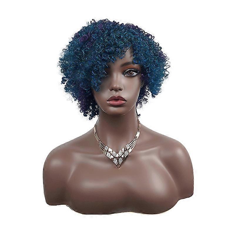 Women's wig fluffy small curl gradient blue short curl explosive head