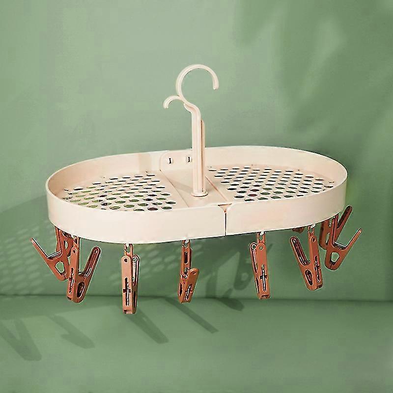 New ModelsFoldable Sock Drying Rack With 14 Clips, Rotating Hook Laundry Drying Hanger(pink)