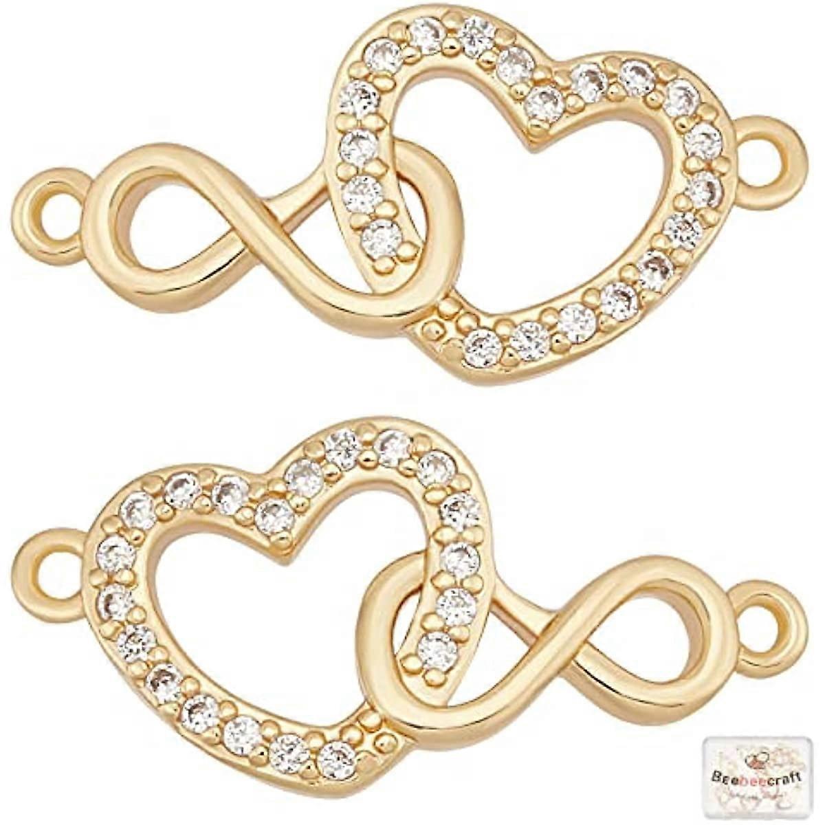 10Pcs Heart Links 18K Gold Plated Heart with Infinity Linking Charms Hollow Heart Connector Beads with Cubic Zirconia for Valentine s Day Jewelry Maki