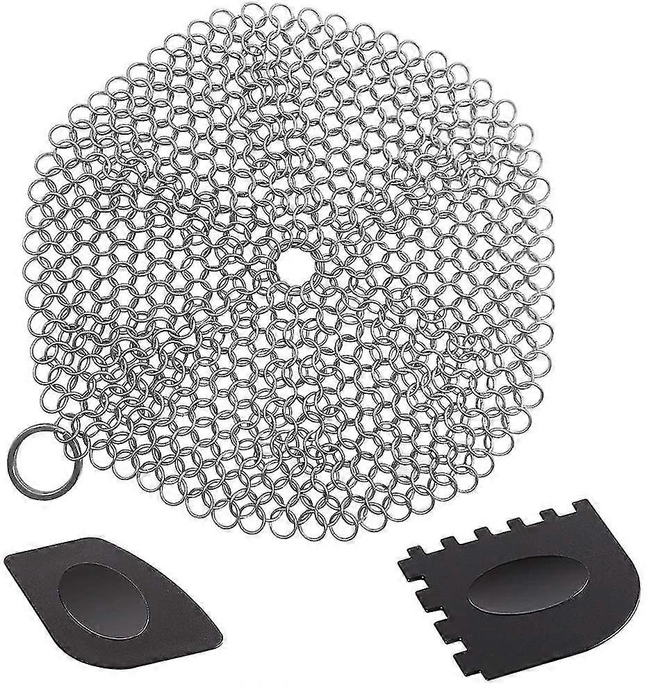 Round Cast Iron Cleaning Brush With Durable Plastic Scraper