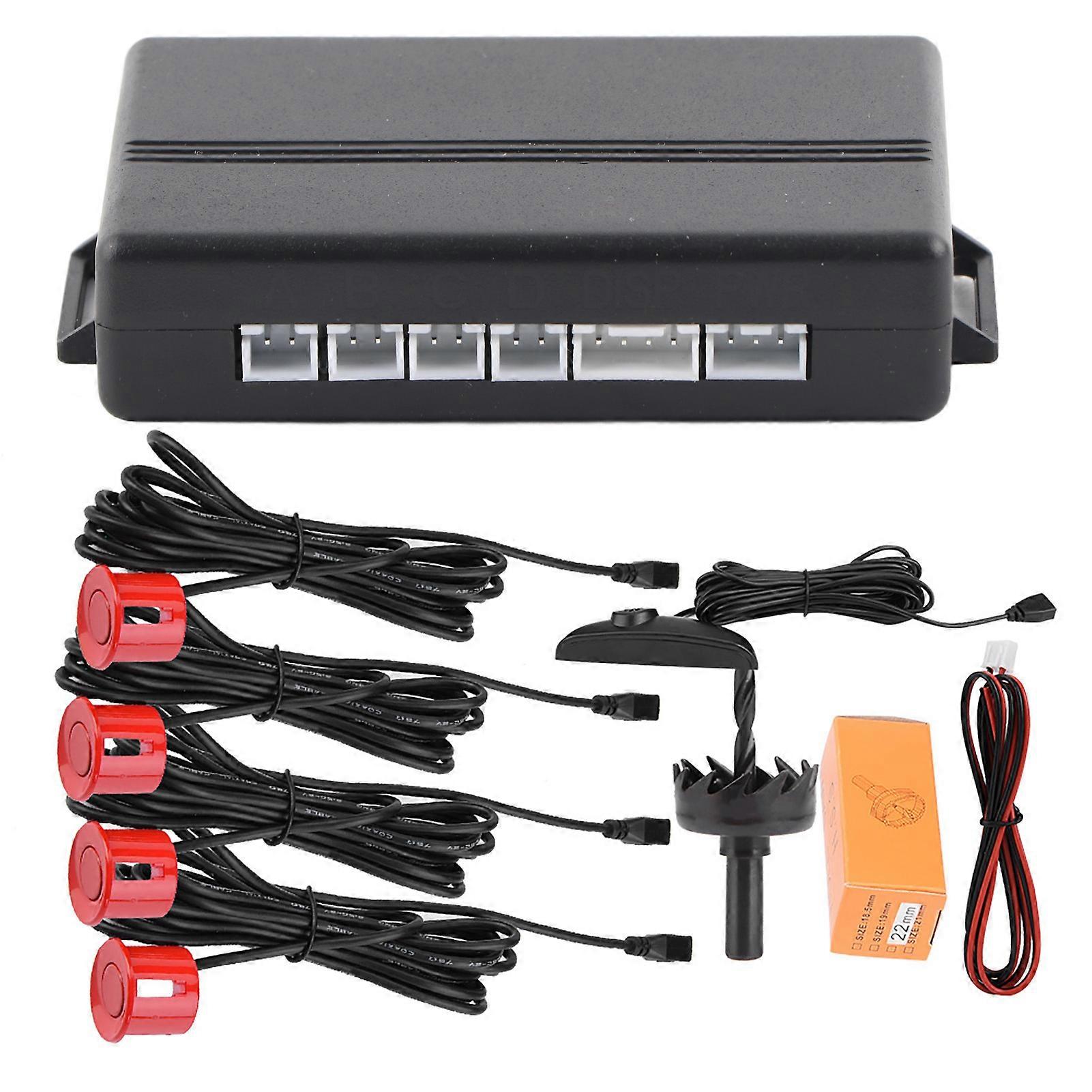 Car English Voice Broadcast Reverse Backup Parking Detector System with 4 Radar Sensor Red