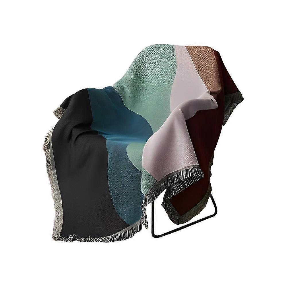 Throw Blanket Faux Cashmere Sofa Cover Abstract Rainbow Wave Pattern 130X180cm Throws & Afghans