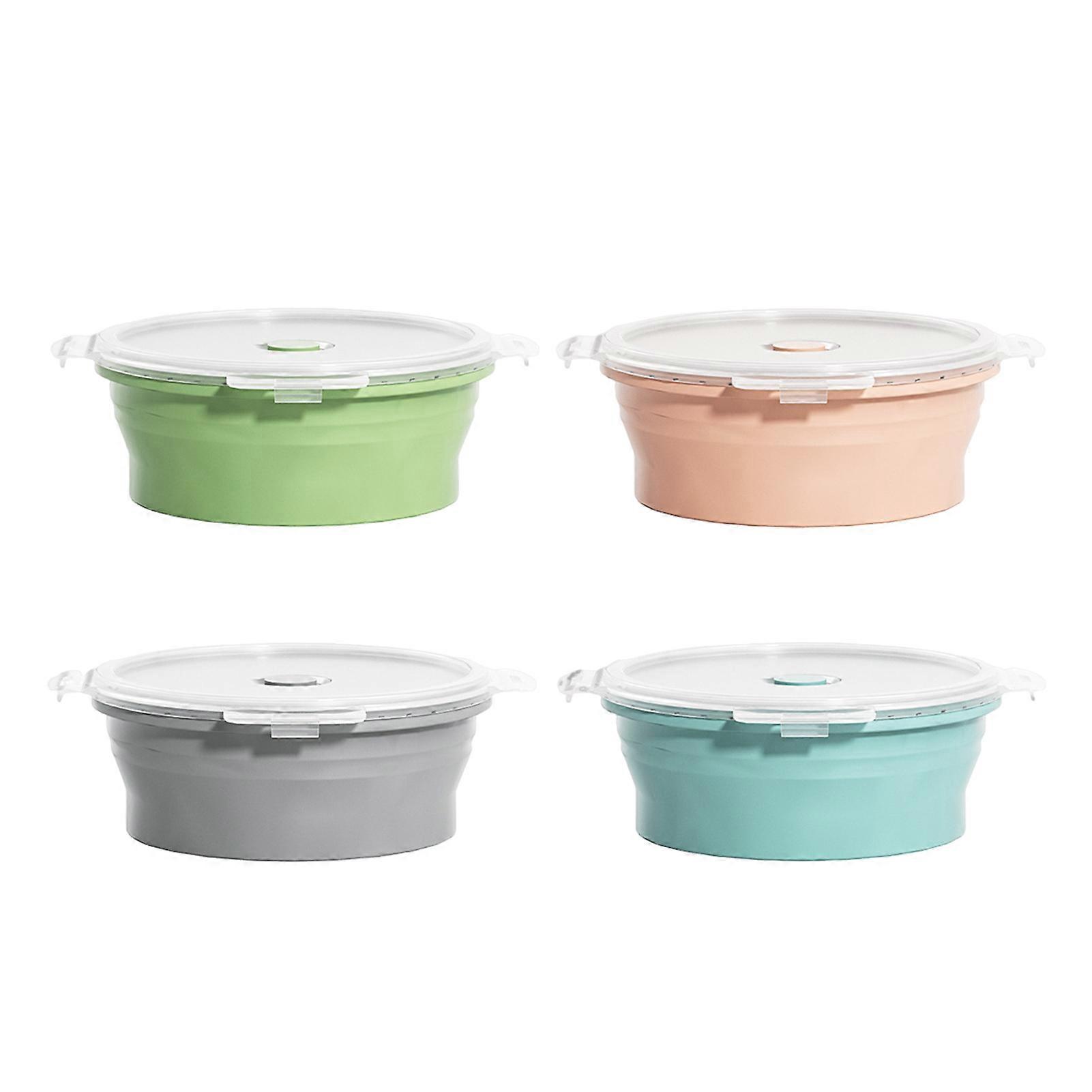 4Pcs Silicone Collapsible Lunch Bento Box 800ml Food Storage Containers Round Meal Prep Bowls with Airtight Lids for Home Travel