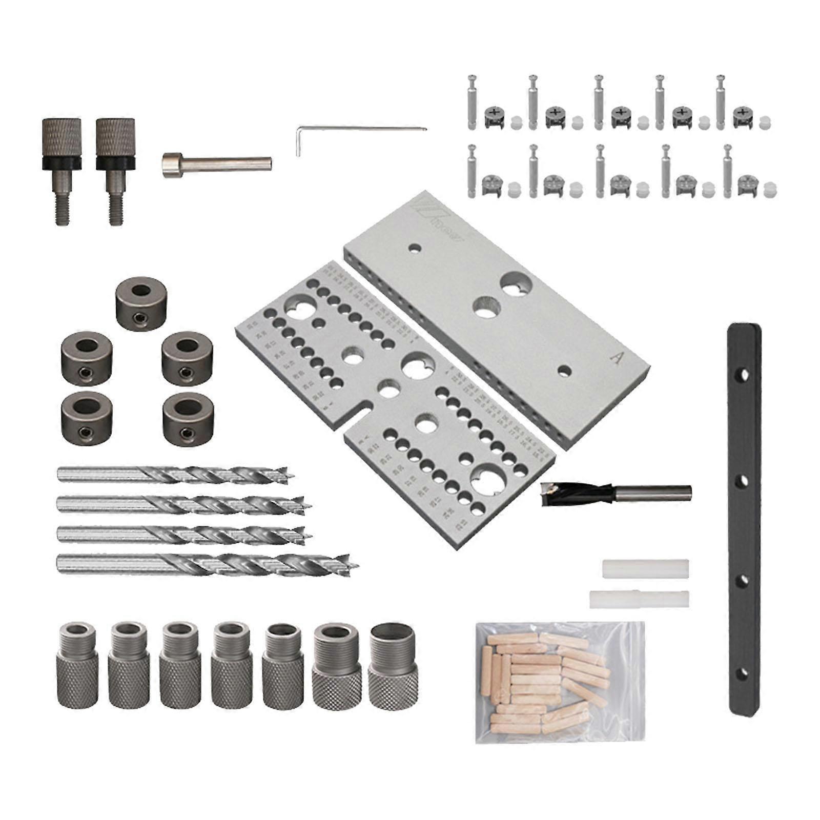 3 in 1 Dowel Jig Kit Drill Jig for Connection of Plates Furniture Connecting Silver