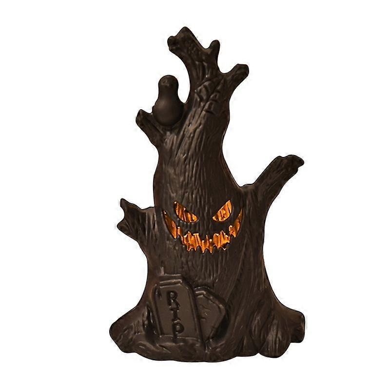 LED Halloween Ghost Face Tree Stump Lantern Candle Lights Ghost Face Tree Stump