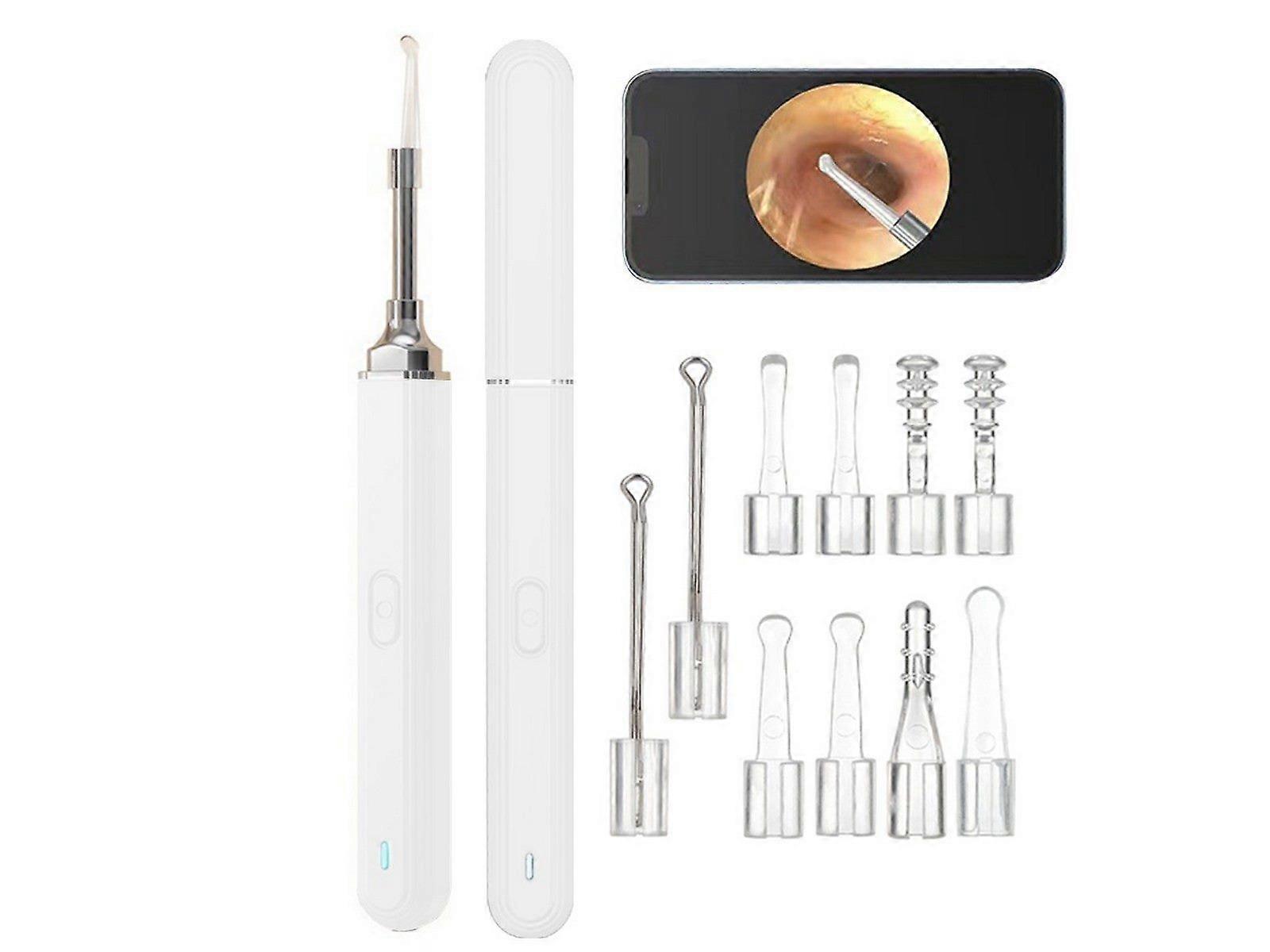 Wireless Otoscope Ear Wax Removal Tool Set with 3mm Visual Camera White