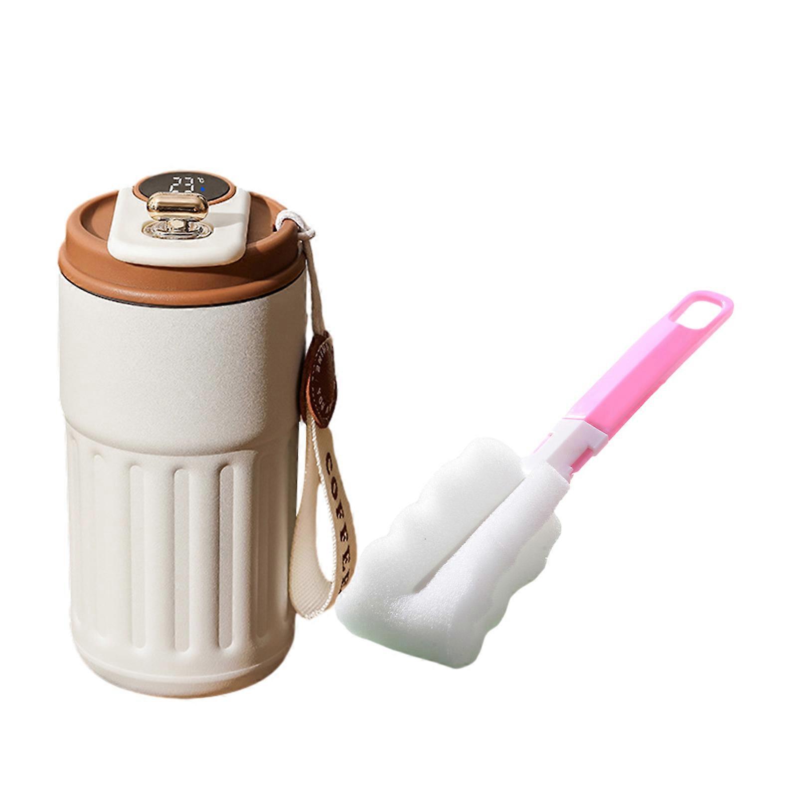 Portable Digital Display Insulation Cup with Brush Reusable Heat-Resistant Bottle for Women Men