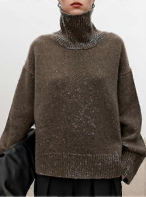 Turtleneck Pure Cashmere Sweater Female Loose And Thick Languid Lazy Wind Pullover Sweater Knitting Base Wool Sweater