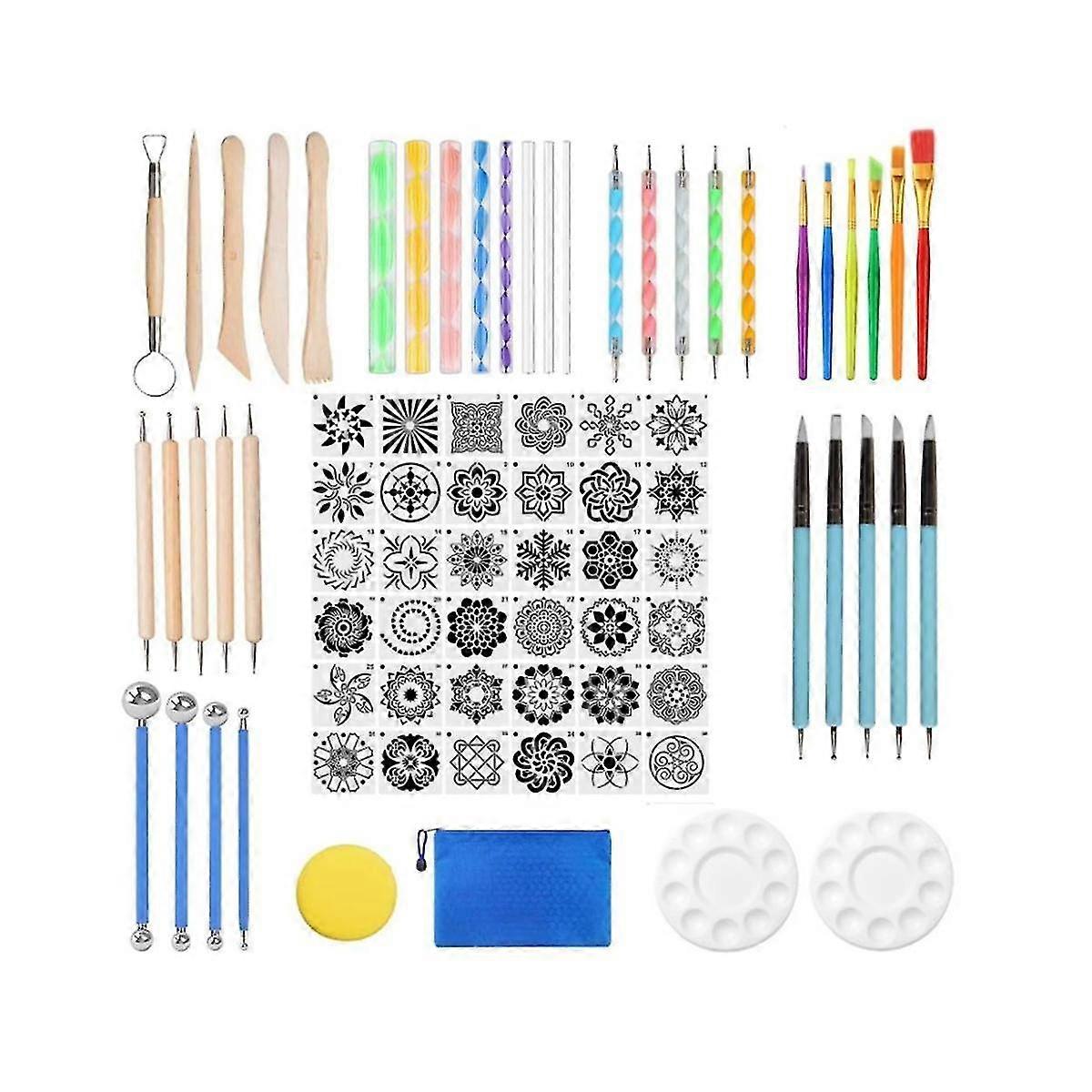 Mandala Dotting Tools, 78Pcs Mandalas Painting Stencil Kits Pen Dotting Tools Brushes Mandala Stencil Ball Paint Tray