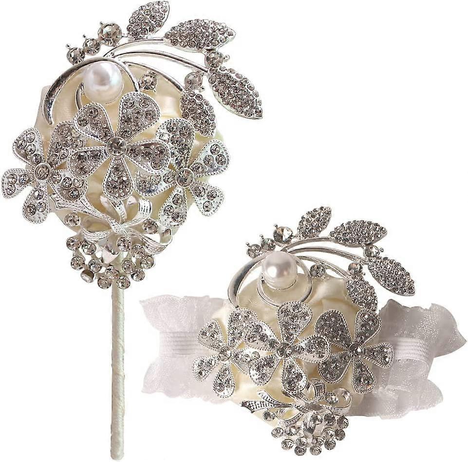 Pulso Corsage Casamento, Festa e Corsage Set com pérolas e strass (Creme, 2 peças)