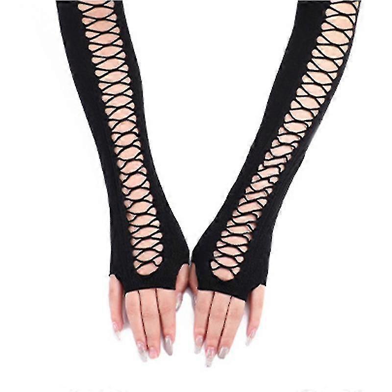 Elbow Length Black Long Gloves Creative Hollow Out Gloves Hallowe