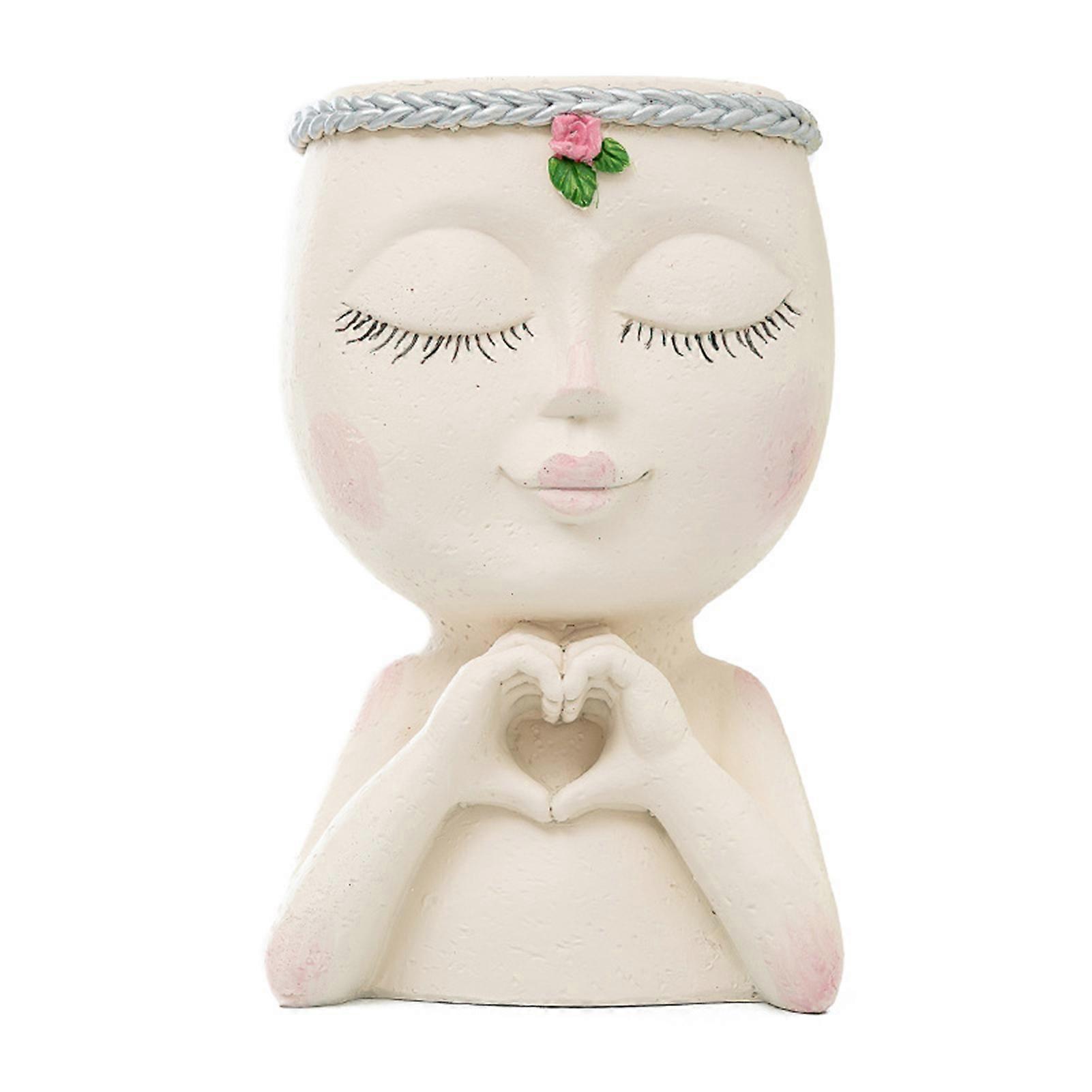 Succulent Planter Little Girl Closed Eyes with Heart Gesture Drainage Hole Face Nordic Sculpture Flower Pot Greenery Accessories KAESI