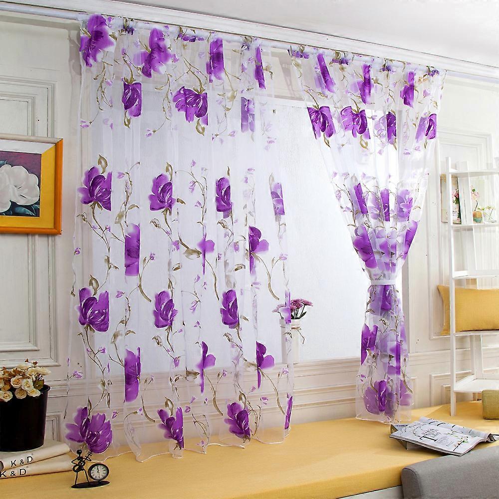 Floral Room Door Sheer Voile Window Curtain Home Tulle Curtains Decor