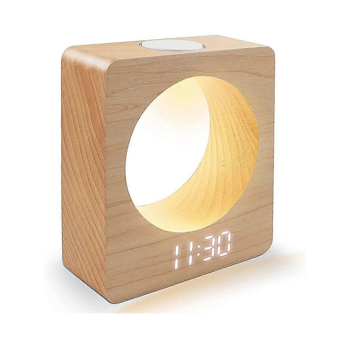 Digital Wooden LED Alarm Clock Made of Solidwood with Night Light 3 Alarm Settings Temperature Dete