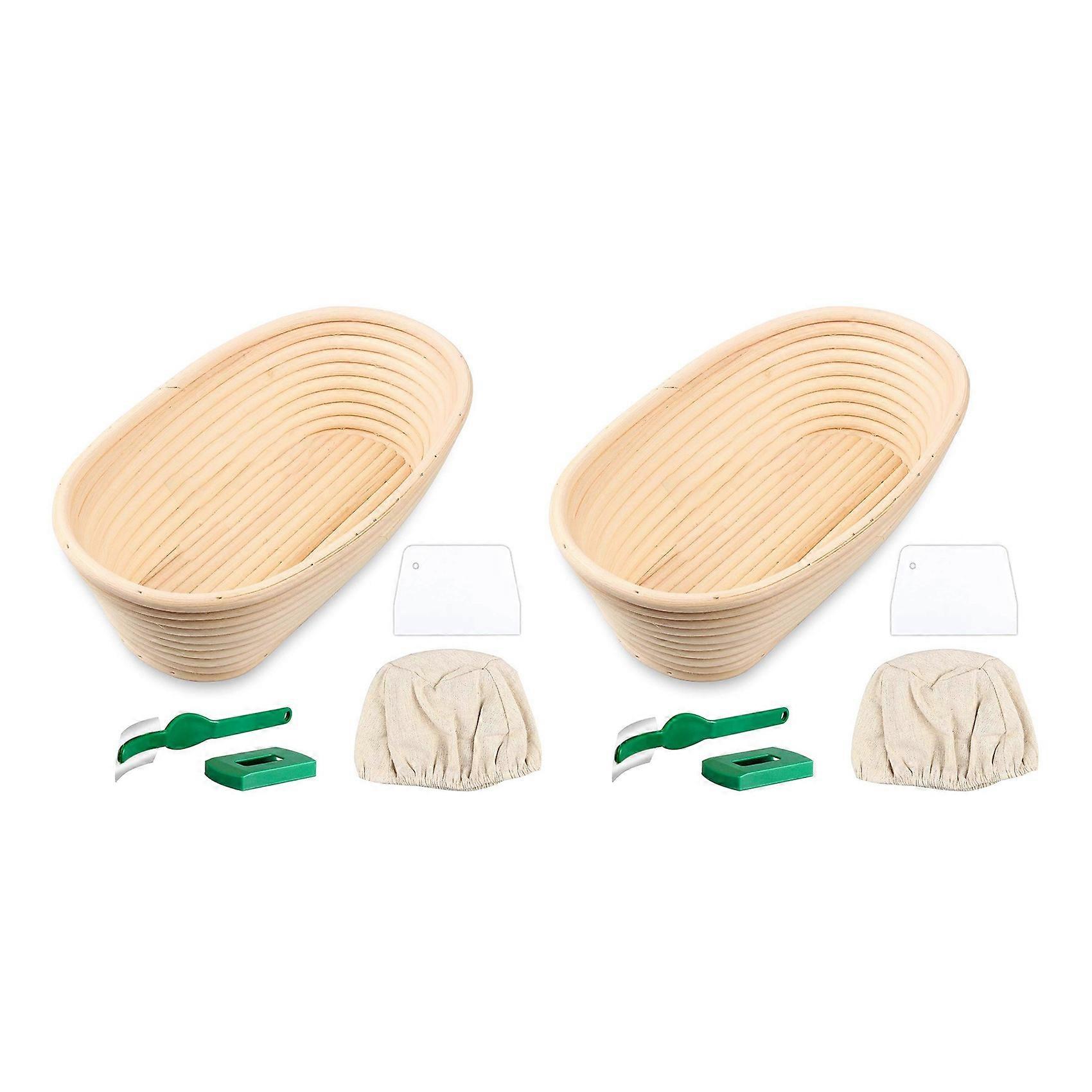2X Oval Bread Proofing Basket, Handmade Banneton Bread Proofing Basket Brotform with Bread Lame(9.6