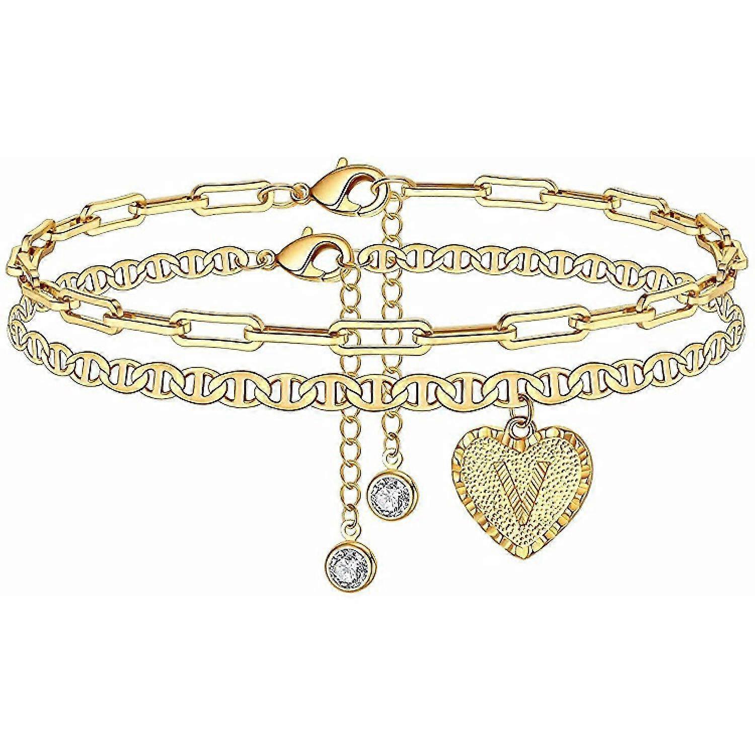 Layered Anklet 26 Letter Double Peach Heart Pendant Anklet Summer Anklet C1014-15