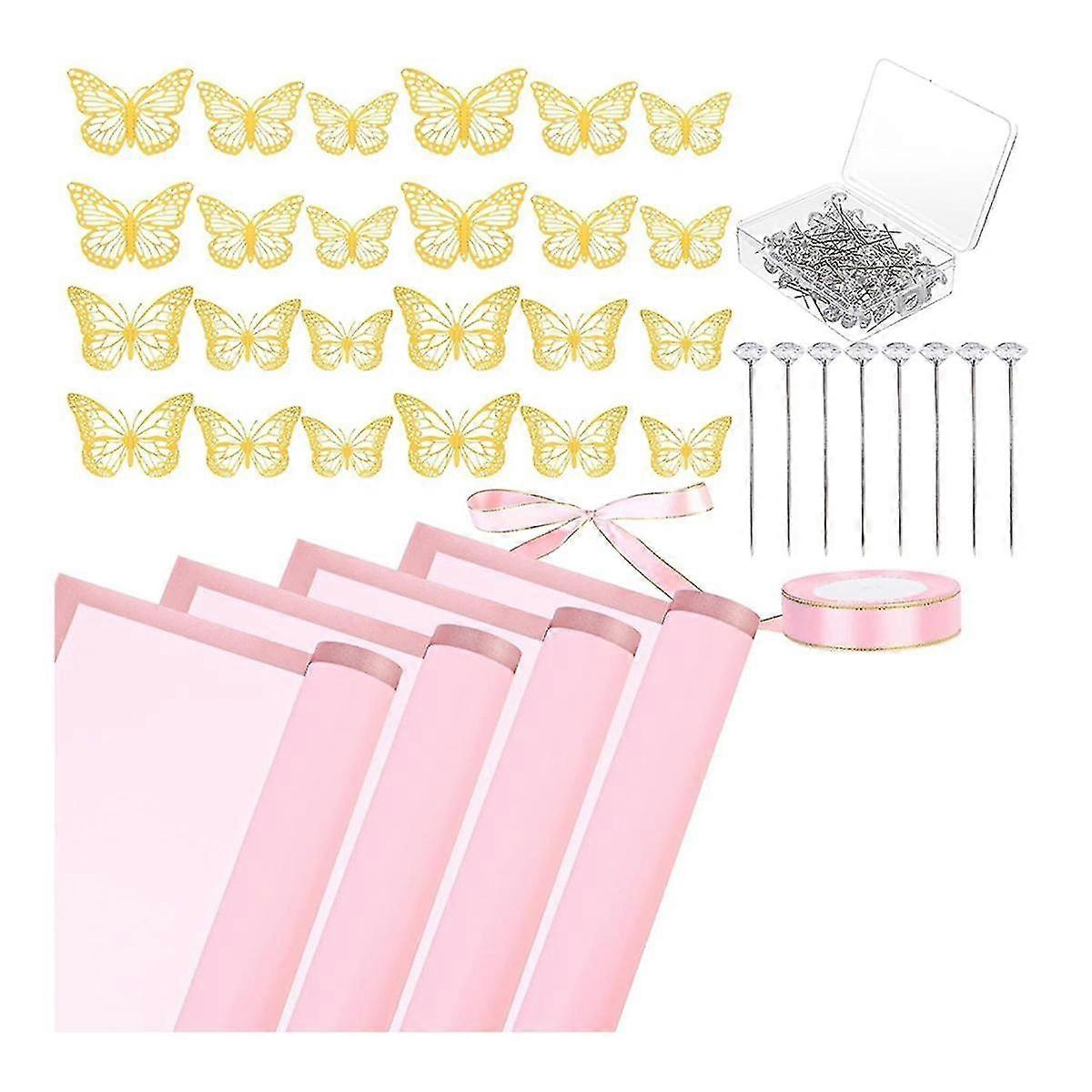 40 ورقة زهرة تغليف ورقة مجموعة باقة زهور لعيد الأم زفاف عيد ميلاد التخرج DIY هدية وردي