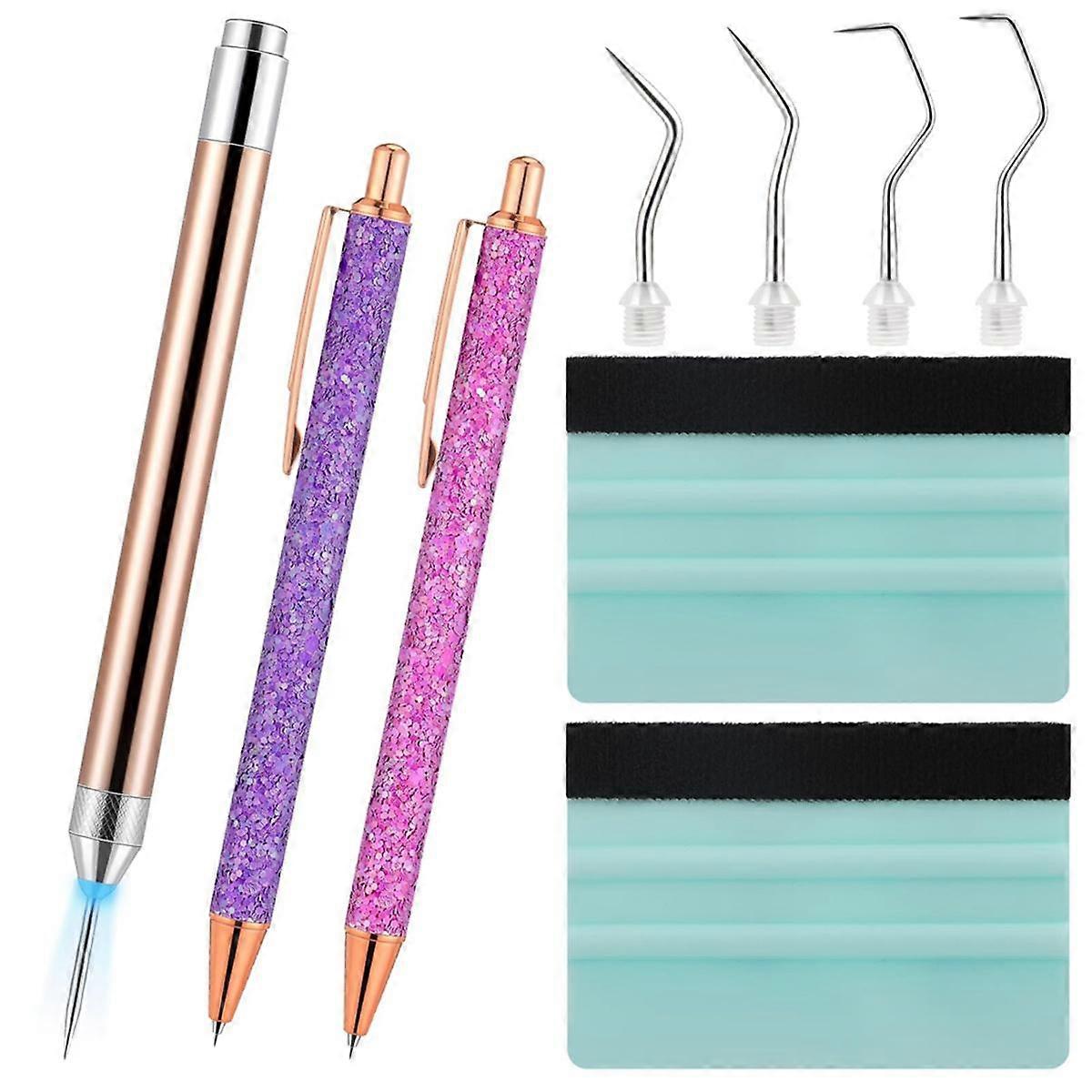 10Pc Pin Pen Vinyl Weeding Tool Kit,LED Weeding Tools with Light for Vinyl,5 Pen Head,2 Air Release