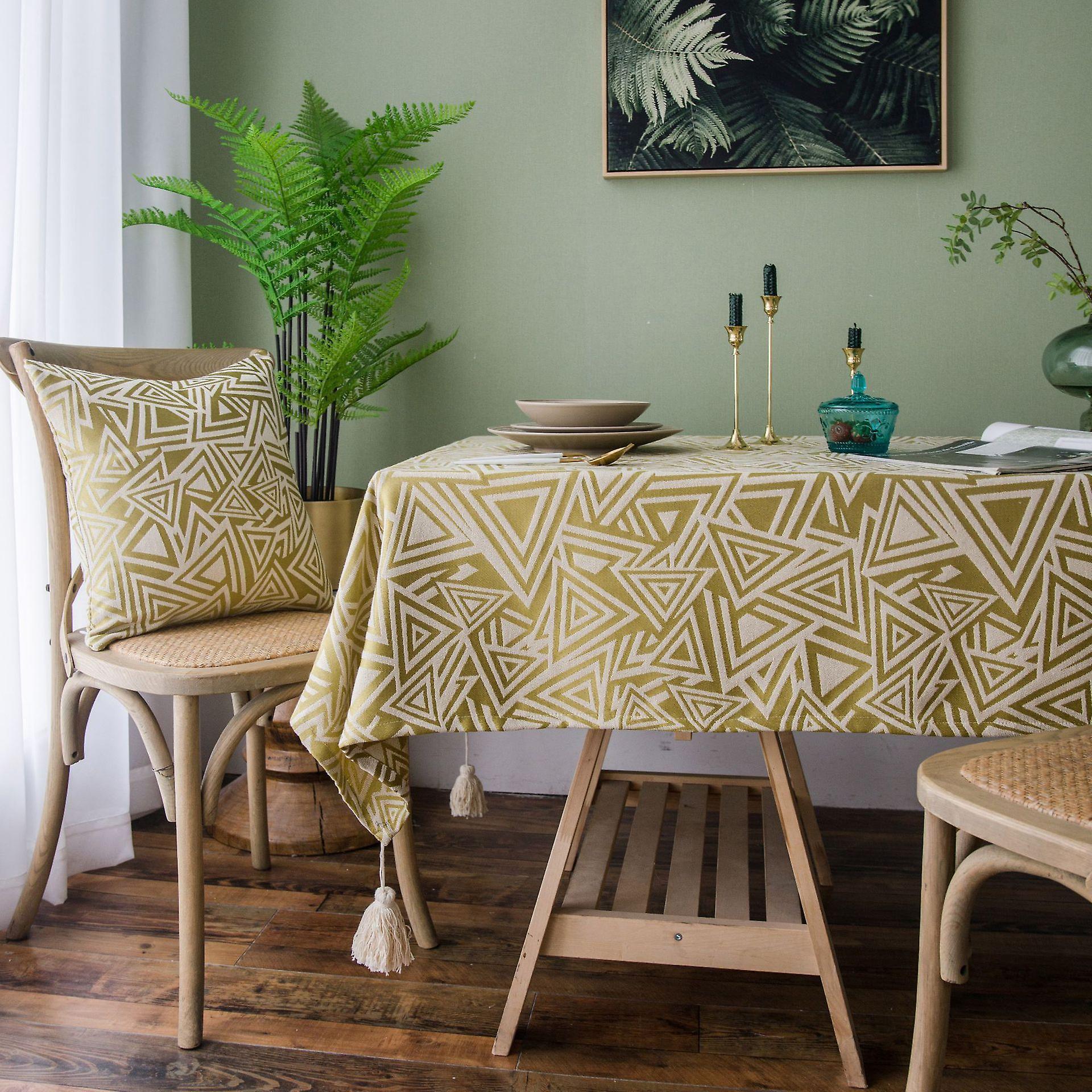 Tassel Jacquard Yellow Tablecloth Dining Table Cloth Rectangular Square