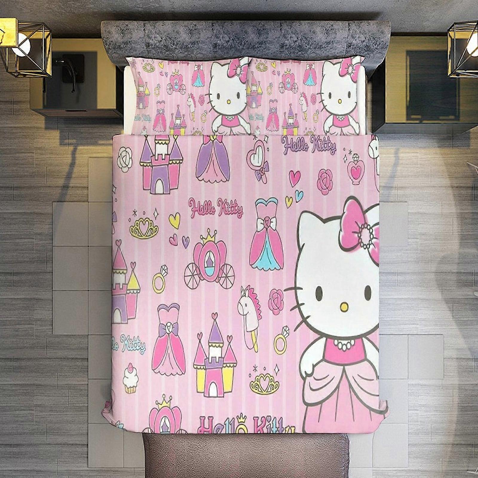 KA519 Hello Kitty Print Comforter Set,3Pcs Bedding Set Printed Comforter with 2 Pillowcases,Warm and comfortable RM519