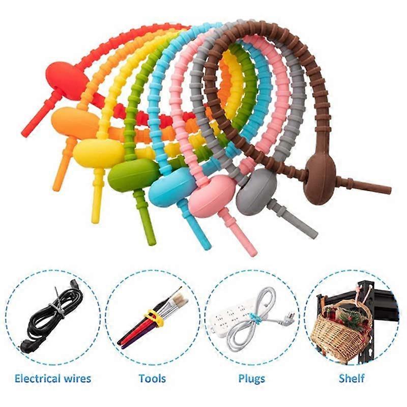 20Pcs Silicone Cable Ties Zip Ties Reusable Headset Data Line Wire Ties Binder Self-locking Fixing Ring Loop Random Color