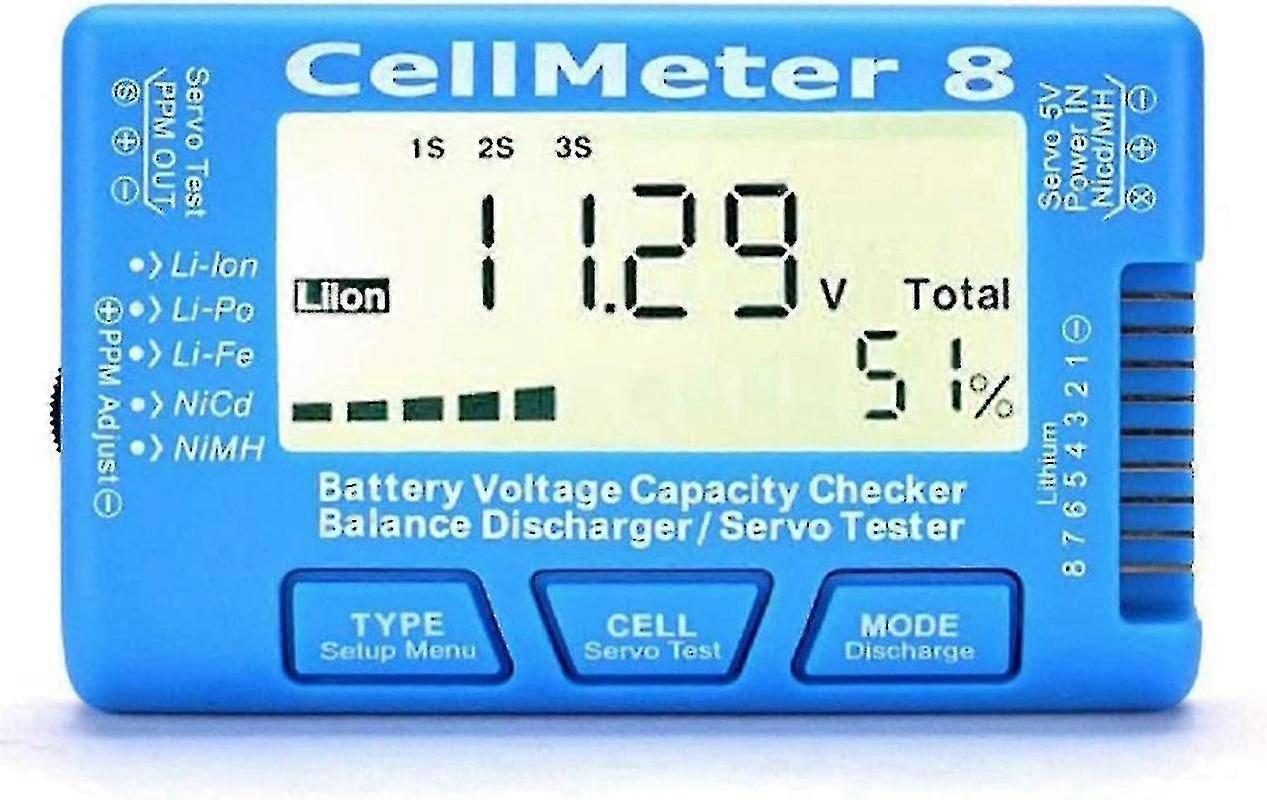 Rc 8 Digital Battery Capacity Checker Servo Testeur Lcd Rétro-éclairage Li-ion Nimh Nicd (a-1b)