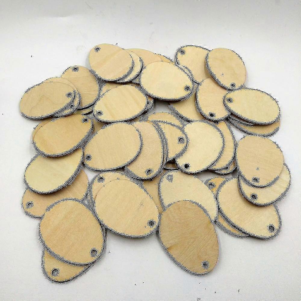 50pcs Wooden Easter Eggs Wood Craft For Easter Decorations Tag