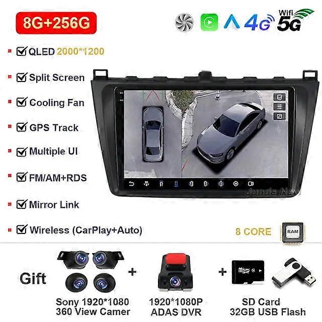 For Mazda 6 GH 2007-2012 Android 13 Car Radio Multimedia Video Player Navigation GPS Head Unit Intelligent System 360 Camera DSP