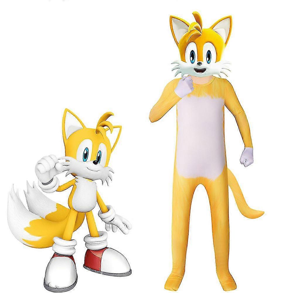 Jumpsuit för barn med huvudbonader, Sonic Cosplay-kläder Långärmad lekdräkt med dragkedja