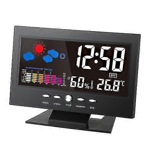 C/F Multifunctional Indoor Colorful LCD Digital Temperature Humidity Meter Weather Station Clock T