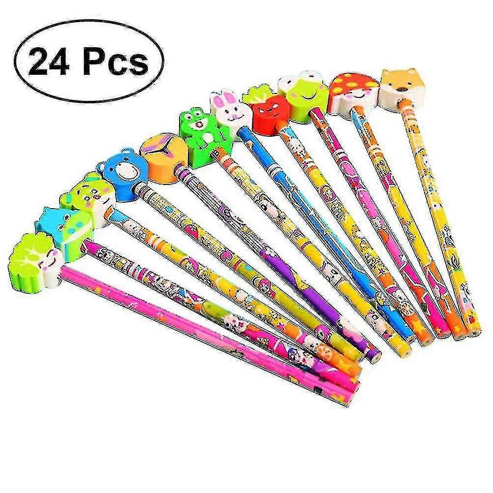 24pcs Graphite Bulk Pencil con Cartoon Animal Erasers Party Favors Loads Of Party Boot Bag Regalo di Natale di compleanno perfetto per bambini ((misto