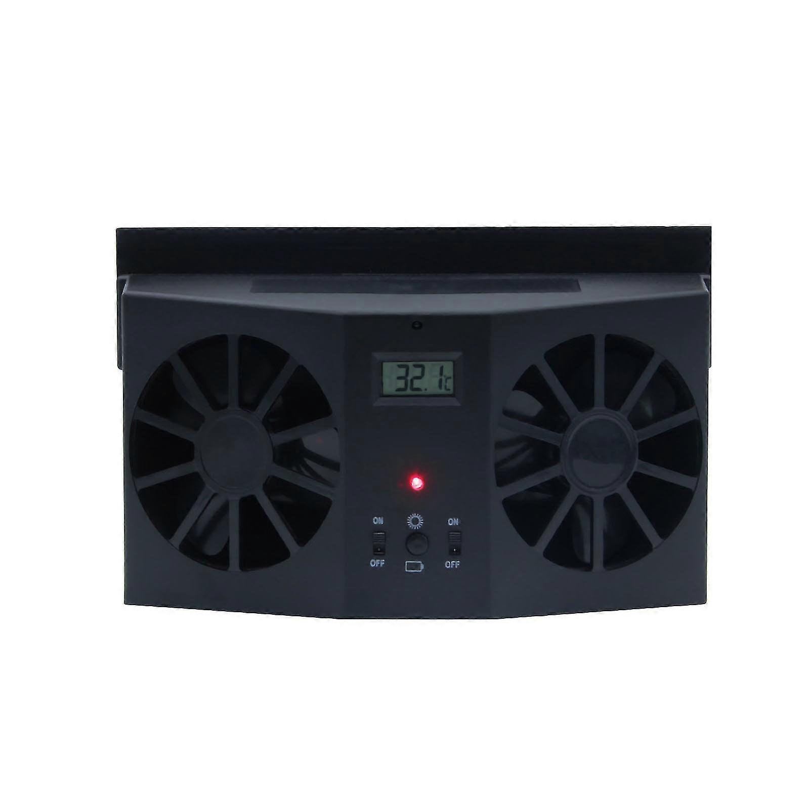 Solar-Powered Car Exhaust Fan with Dual Heads and Temperature Display for Auto Ventilation