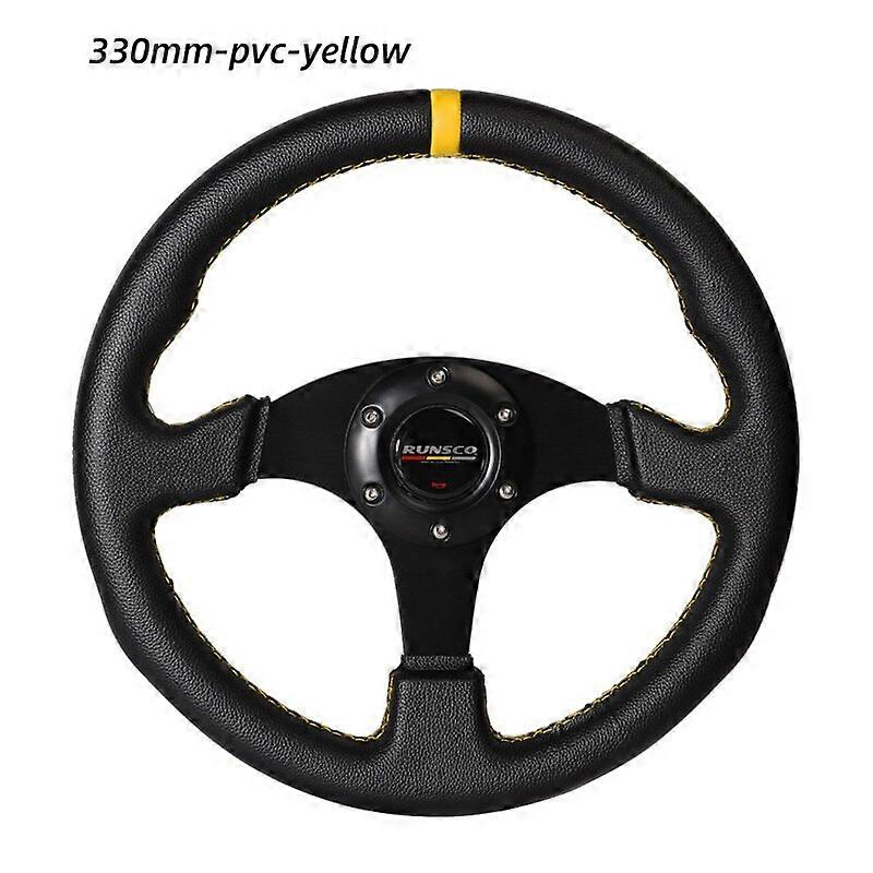 330mm/13 Inch Flat Steering Wheel Aluminium+PVC Drift Simulation Racing Game Steering Wheel Universal Vehicle Steering Wheel Covers