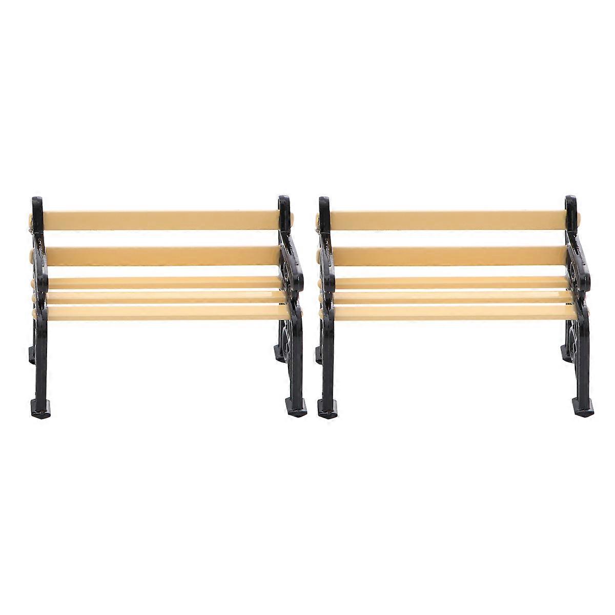 2 قطع مصغرة البيت مقعد مصغرة الأثاث بارك كرسي حديقة قرية الباحة مقعد (أسود)