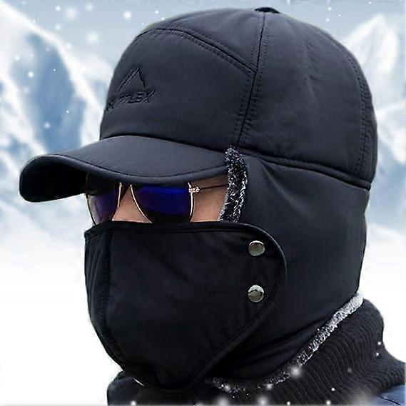 3-in-1 warm fur lined trap cap with ear flap full face neck warmer for wind protection and warmth