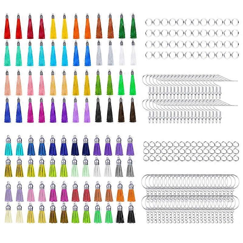 288 Pieces/set Keychain Tassel Earrings Making Set Colorful Leather Tassels