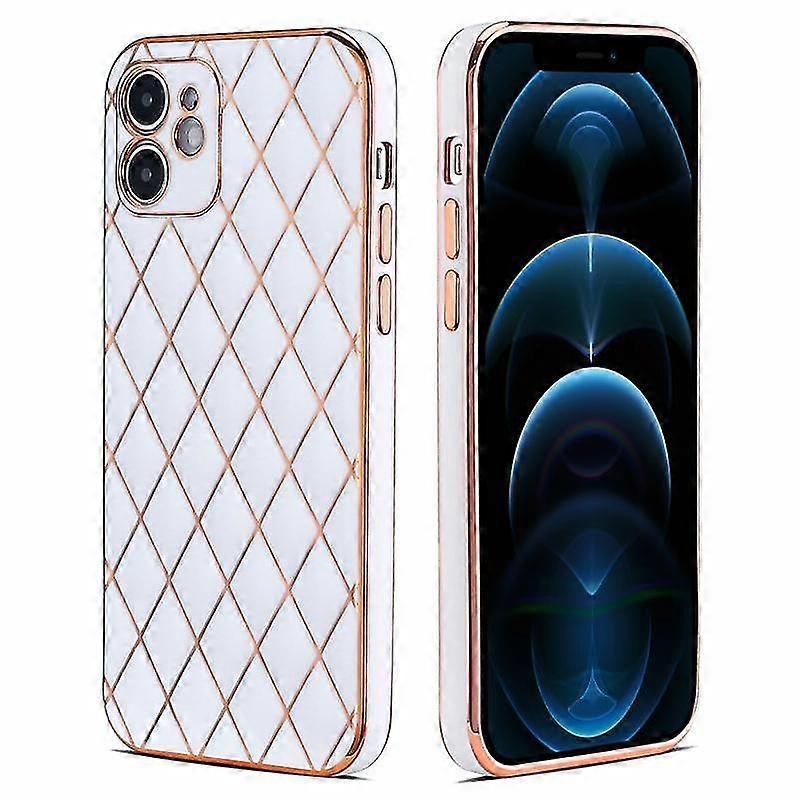 For Iphone 12 Electroplated Rhombic Pattern Sheepskin Tpu Protective Case