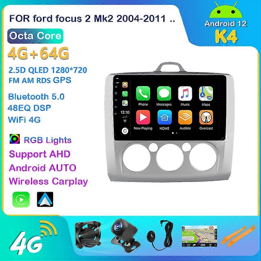 9inch Android 12 Car Radio Dvd Player Carplay For ford focus EXI MT 2 3 Mk2 2004 2005 2006 2007 -2011 2Din GPS Multimedia Player