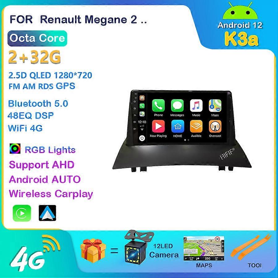 9" IPS 2 Din Android 12 Car Radio GPS Navigation Multimedia Audio Player For Renault Megane 2 2002-2009 Octa-Core Wifi NO DVD