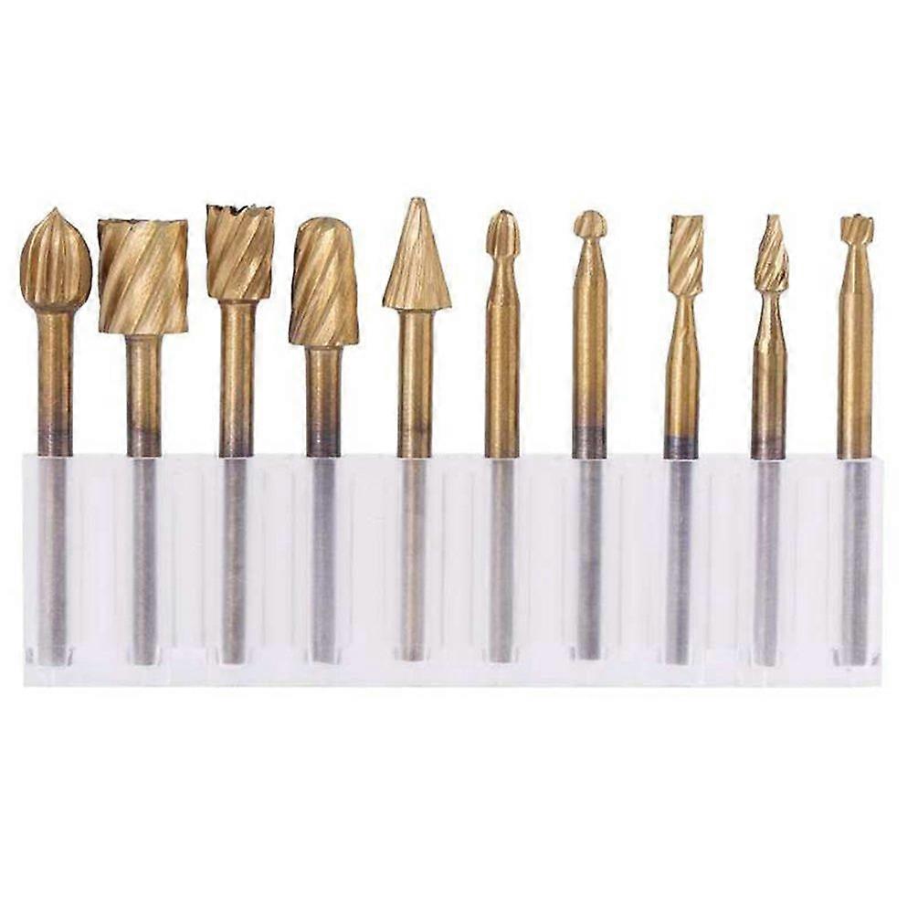10pcs/Set Routing Router Bit 3mm Shank Titanium Coated Rotary Burrs Files Wood Engraving Tools Milling Cutter Carving Knife