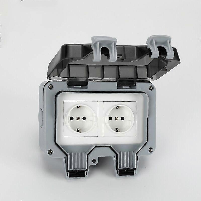 Double waterproof socket with waterproof junction box IP66 outdoor socket dustproof wall socket kitchen bathroom garage