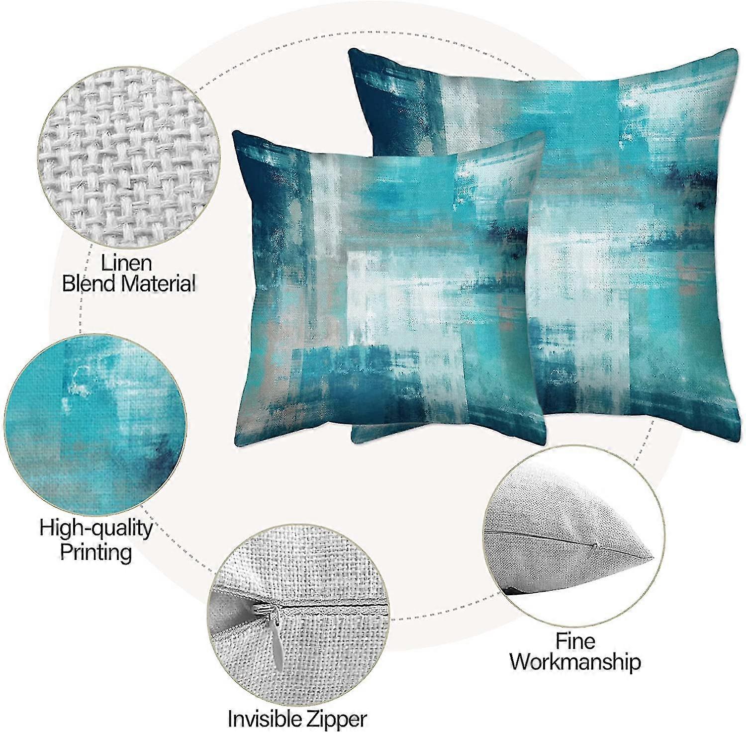 Set Of 4 Turquoise And Gray Pillowcases, Artwork, Decorative Pillowcases, Modern Pillowcases, Doublesided Pattern Sofa Cushion Covers18x18