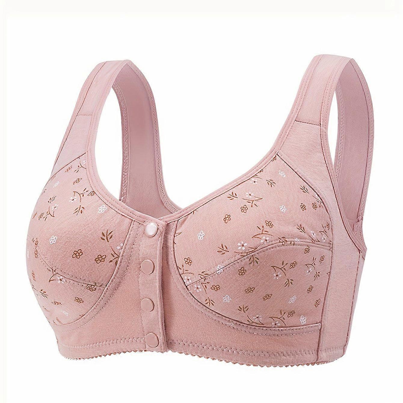 JUEGE* Plus Size Simple Bra, Women's Plus Floral Print Button Front Wireless Comfort Bralette
