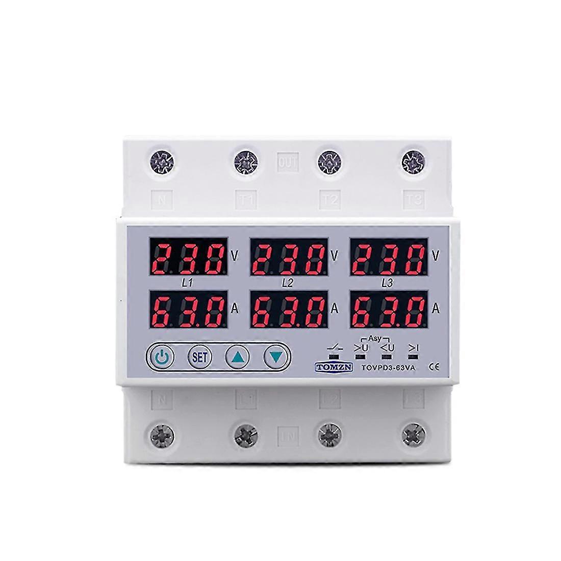 Tomzn Din Ray 3-fas Spnningsrel 3p + n Voltmetre Amperölçer Ver Och Underspnning Monitör Reler Skydd 63a 230v Med N