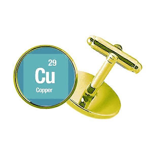 Cu Copper Checal Element Science Studded Business Metal Cufflinks Golden