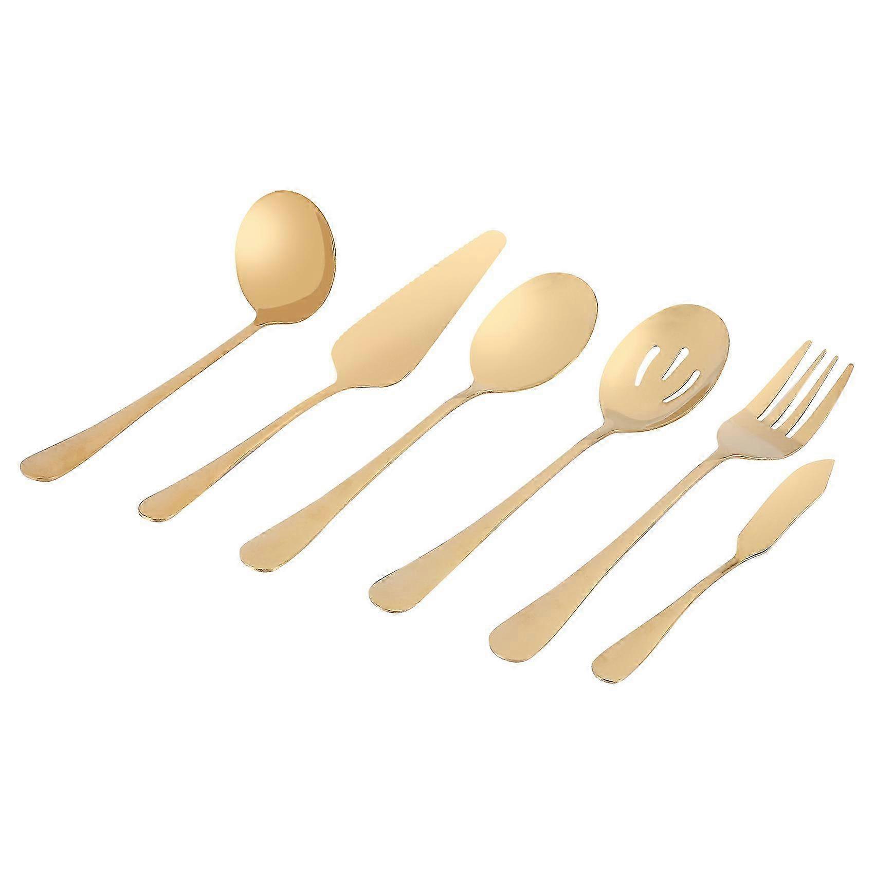 6-Piece Serving Flatware Silverware Set, Serving Utensil Set,Include Cake Server, Slotted Serving S